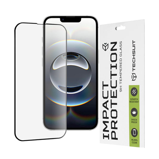 Skärmskydd Techsuit M1 för Apple iPhone 17e / 16e / 14 / 13 Pro, Härdat glas, Full lim, 111D, Svart