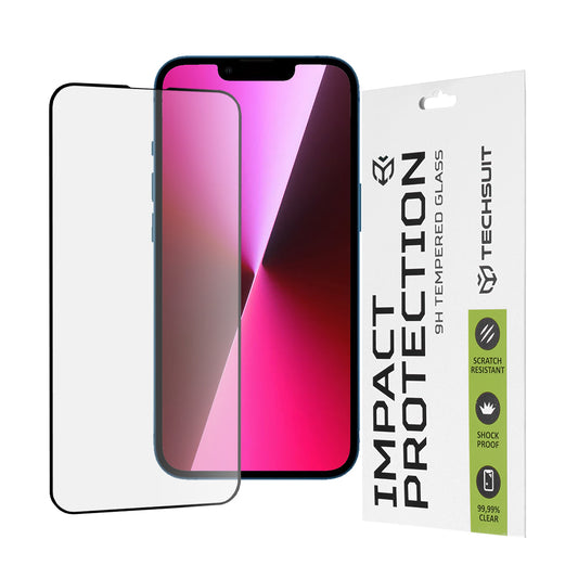 Skärmskydd Techsuit M2 för Apple iPhone 17e / 16e / 14 / 13 Pro, Härdat glas, Full lim, 111D, Svart