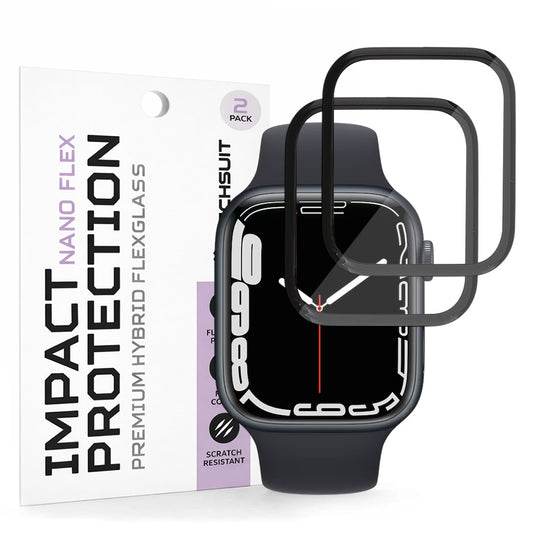 Skärmskydd Techsuit Nano Flex för Apple Watch Series 9 / 8 / 7 45mm, Plast, Set med 2 stycken, Svart