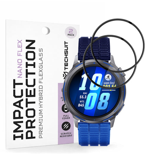 Skärmskydd Techsuit Nano Flex för Huawei Watch GT Runner 2, Plast, Set med 2 stycken, Svart