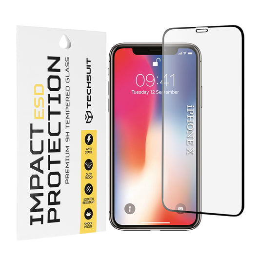 Techsuit skärmskydd för Apple iPhone 11 Pro / XS / X, härdat glas, full limning, svart