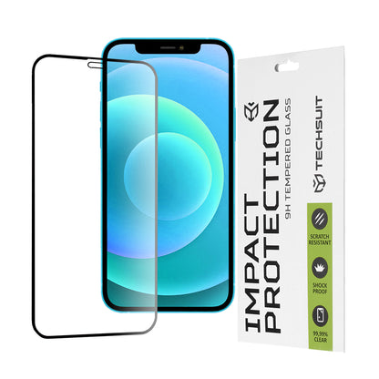Skärmskydd Techsuit för Apple iPhone 12 / 12 Pro, Härdat glas, Full lim, 111D, Svart