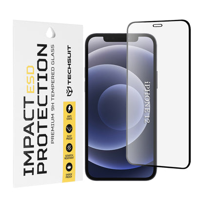 Techsuit skärmskydd för Apple iPhone 12 / 12 Pro, härdat glas, full lim, svart