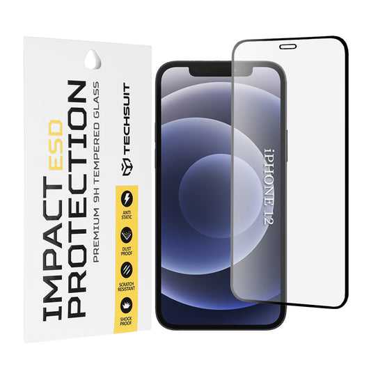 Techsuit skärmskydd för Apple iPhone 12 / 12 Pro, härdat glas, full lim, svart