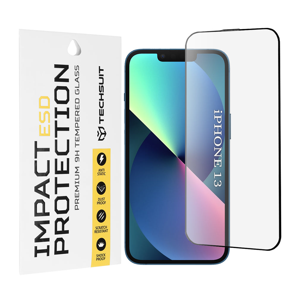 Techsuit skärmskydd för Apple iPhone 14 / 13 Pro / 13, härdat glas, full lim, svart