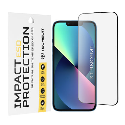 Techsuit skärmskydd för Apple iPhone 14 / 13 Pro / 13, härdat glas, full lim, svart