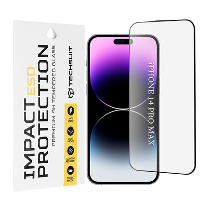 Techsuit skärmskydd för Apple iPhone 14 Pro Max, härdat glas, full limning, svart