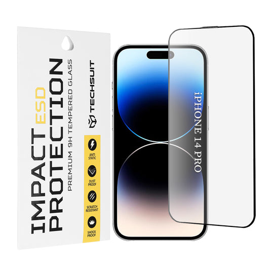 Techsuit skärmskydd för Apple iPhone 14 Pro, härdat glas, full lim, svart