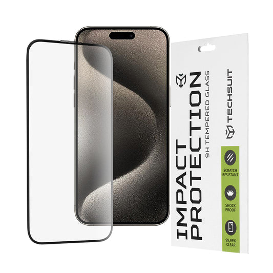 Techsuit skärmskydd för Apple iPhone 15 Pro Max, härdat glas, full lim, 111D, svart