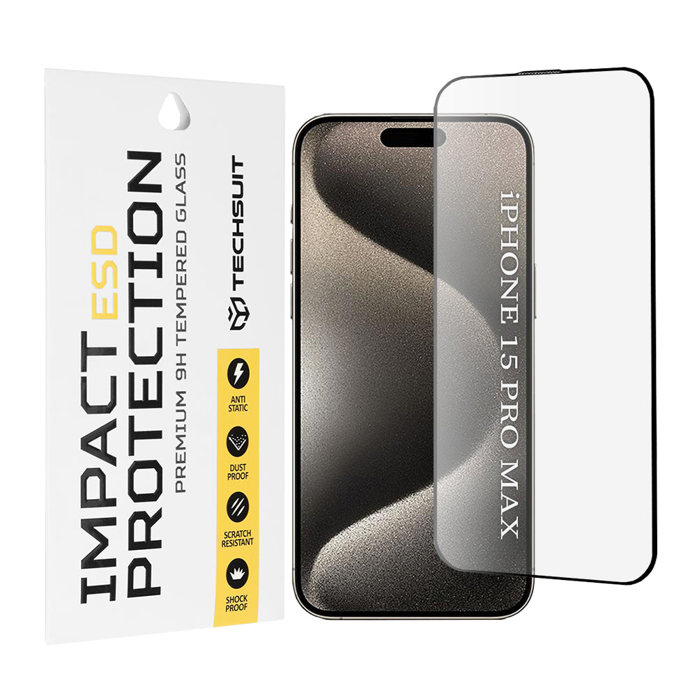 Techsuit skärmskydd för Apple iPhone 15 Pro Max, härdat glas, full lim, svart