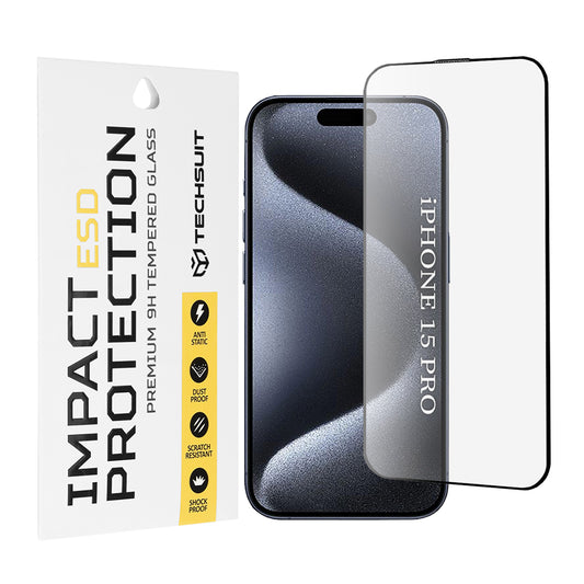Techsuit skärmskydd för Apple iPhone 15 Pro, härdat glas, full lim, svart