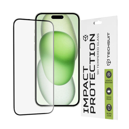 Techsuit skärmskydd för Apple iPhone 16 Plus / 15 Plus, härdat glas, full limning, 111D, svart
