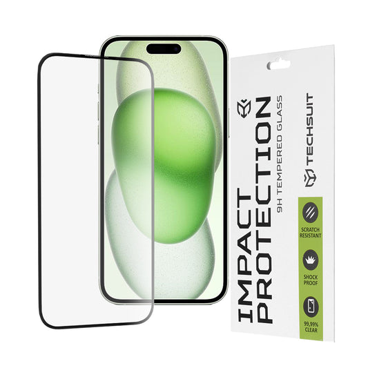 Techsuit skärmskydd för Apple iPhone 16 Plus / 15 Plus, härdat glas, full limning, 111D, svart
