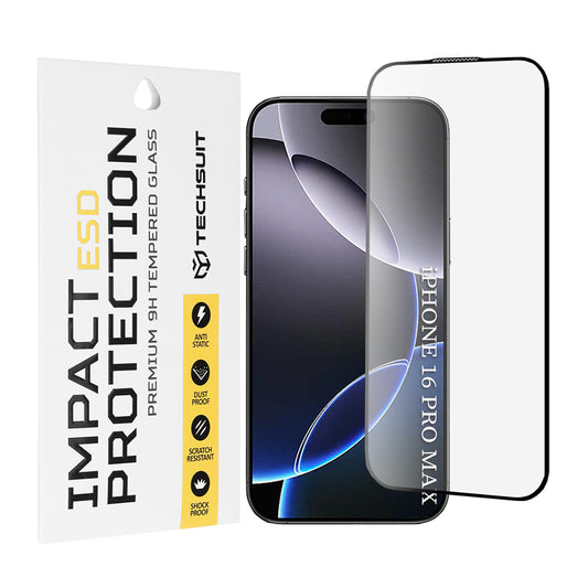 Techsuit skärmskydd för Apple iPhone 16 Pro Max, härdat glas, full lim, svart