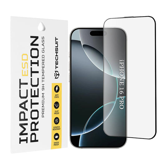 Techsuit skärmskydd för Apple iPhone 16 Pro, härdat glas, full limning, svart