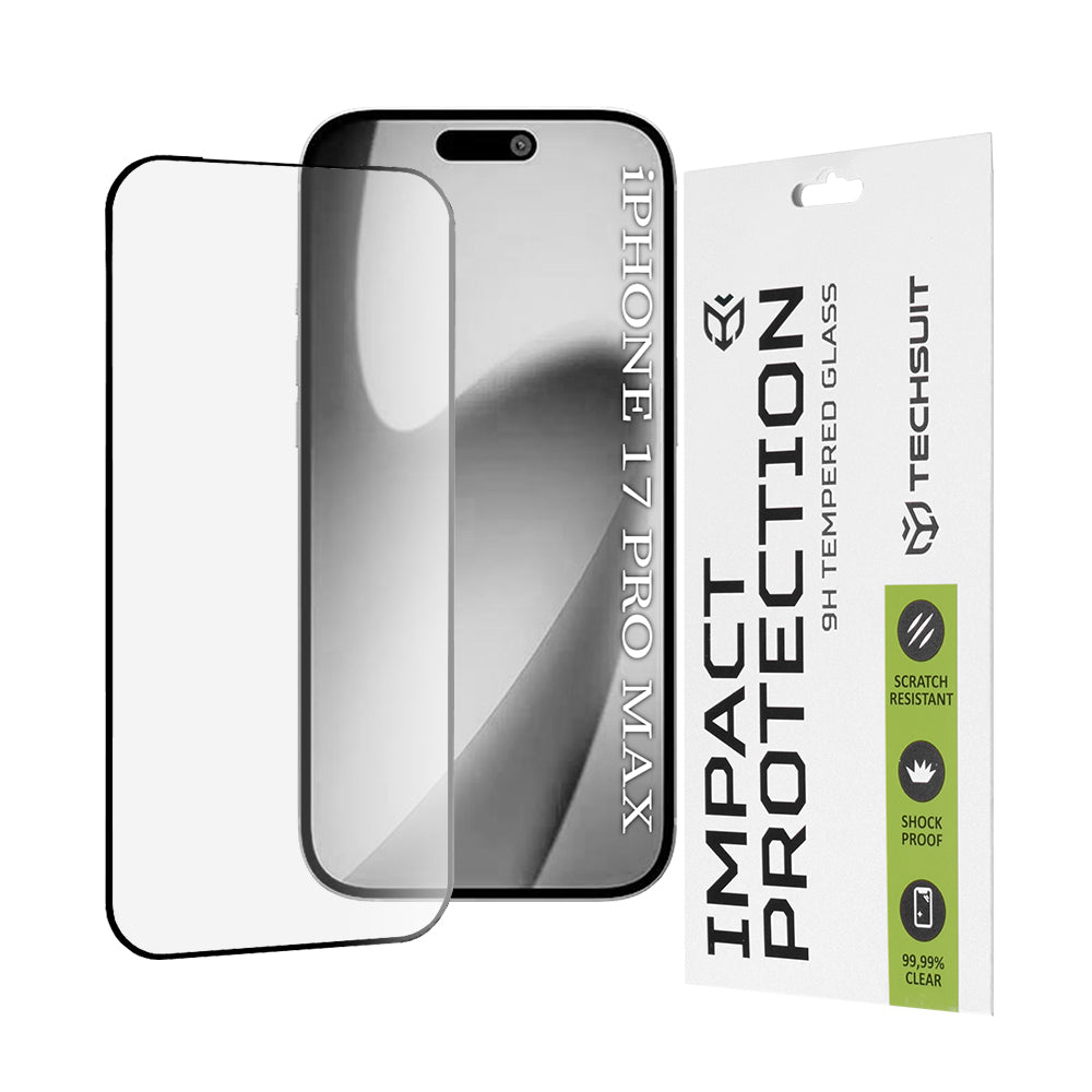 Skärmskydd Techsuit för Apple iPhone 17 Pro Max, Härdat Glas, Full Glue, 111D, Svart