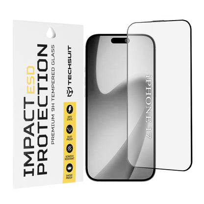Skärmskydd Techsuit för Apple iPhone 17, Härdat Glas, Full Lim, Svart