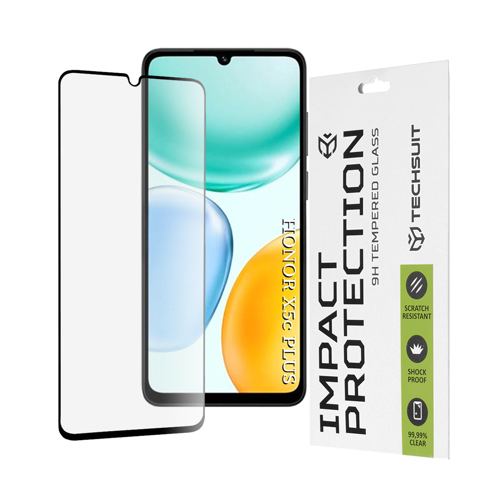 Skärmskydd Techsuit för Honor X5c Plus, Härdat Glas, Full Glue, 111D, Svart