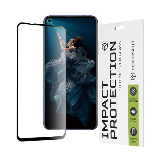 Techsuit skärmskydd för Huawei Mate 30 Lite / nova 5T / Honor 20 / 20 Pro, härdat glas, full limning, 111D, svart