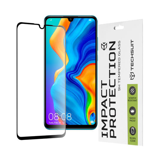 Techsuit skärmskydd för Huawei P30 lite New Edition / P30 lite, härdat glas, full lim, 111D, svart