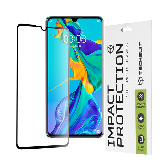 Techsuit skärmskydd för Huawei P30, härdat glas, full limning, 111D, svart