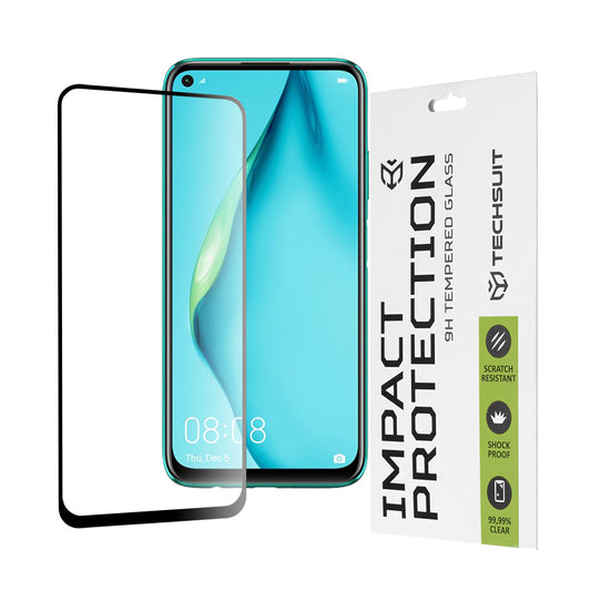 Techsuit skärmskydd för Huawei P40 lite 4G / P20 lite (2019), härdat glas, full limning, 111D, svart