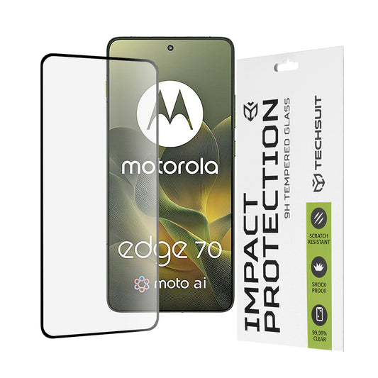 Skärmskydd Techsuit för Motorola Edge 70, Härdat Glas, Full Glue, 111D, Svart