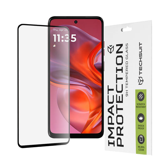 Techsuit skärmskydd för Motorola Moto E15 / G05, härdat glas, full limning, 111D, svart