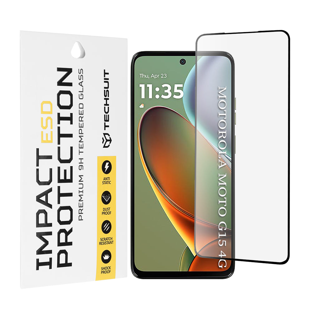 Techsuit skärmskydd för Motorola Moto G15 / G15 Power, härdat glas, full lim, svart