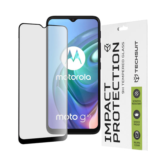 Techsuit skärmskydd för Motorola Moto G30 / G20 / G10 / E7 Plus / G9 Play, härdat glas, full lim, 111D, svart