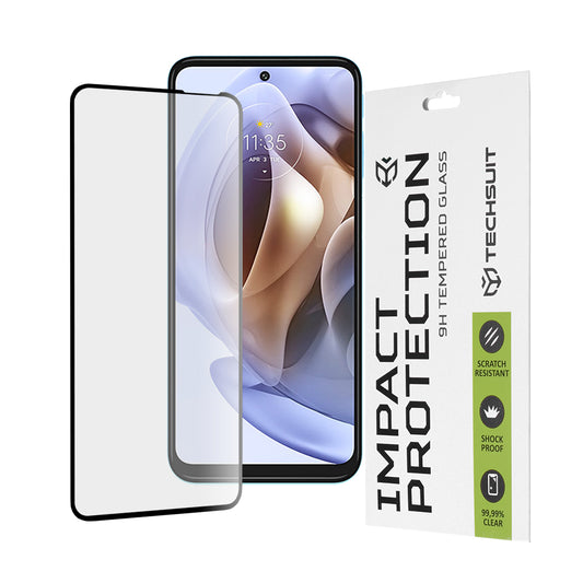 Techsuit skärmskydd för Motorola Moto G62 5G / G31 / G41 / G71 5G, härdat glas, full limning, 111D, svart