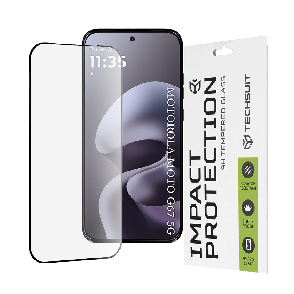 Skärmskydd Techsuit för Motorola Moto G77 / G67, Härdat Glas, Full Glue, 111D, Svart