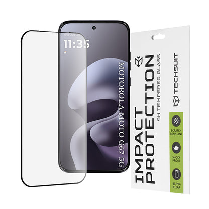Skärmskydd Techsuit för Motorola Moto G77 / G67, Härdat Glas, Full Glue, 111D, Svart