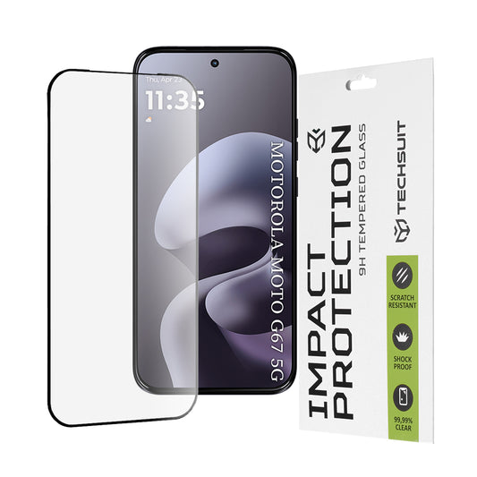 Skärmskydd Techsuit för Motorola Moto G77 / G67, Härdat Glas, Full Glue, 111D, Svart