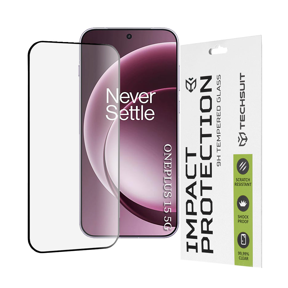 Skärmskydd Techsuit för OnePlus 15, Härdat Glas, Full Glue, 111D, Svart