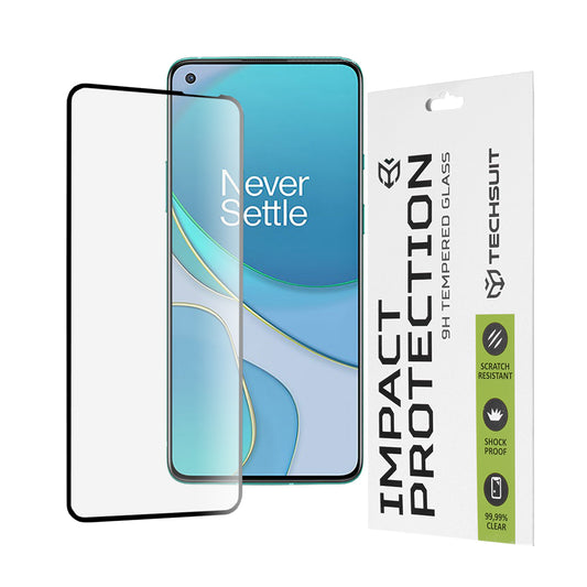 Techsuit skärmskydd för OnePlus 8T, härdat glas, full limning, 111D, svart