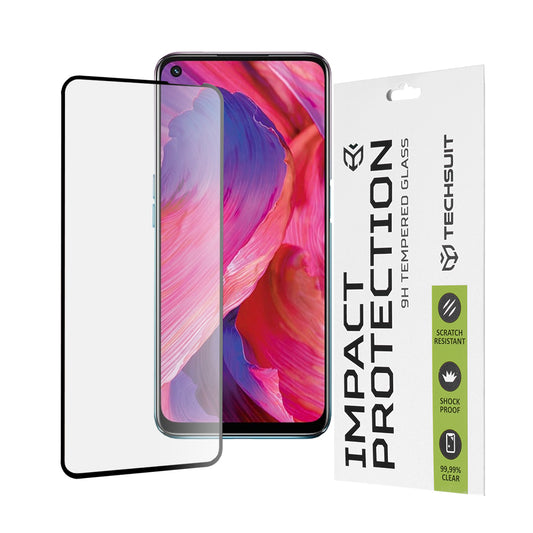 Techsuit skärmskydd för OnePlus Nord N200 5G / Oppo A74 5G / A54 5G, härdat glas, full limning, 111D, svart