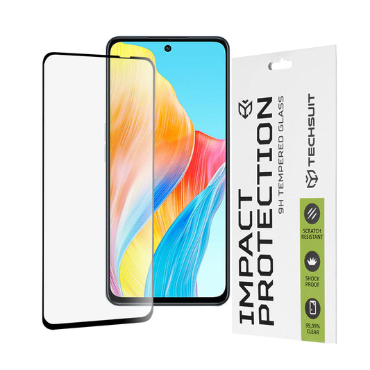 Techsuit skärmskydd för OnePlus Nord N30 SE / Oppo A79 / A98 / A58 4G, härdat glas, full limning, 111D, svart