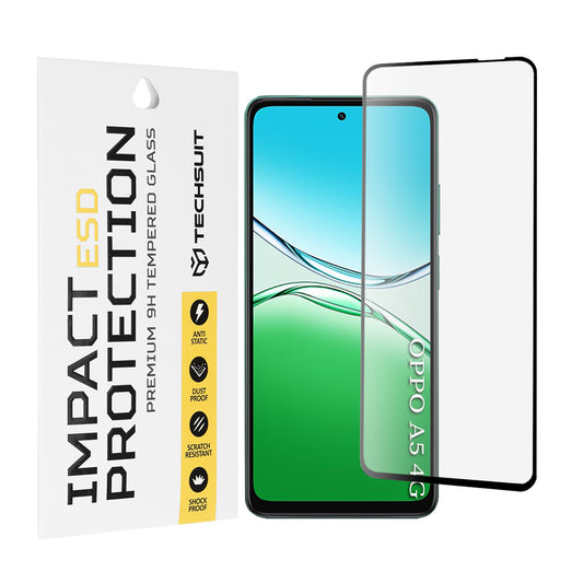 Techsuit skärmskydd för Oppo A5 4G / A5 5G, härdat glas, full lim, svart