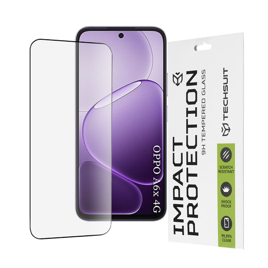 Skärmskydd Techsuit för Oppo A6x 4G / A6x, Härdat Glas, Full Glue, 111D, Svart
