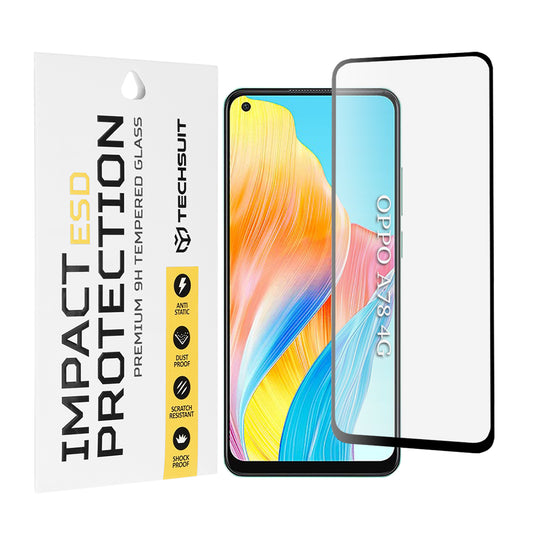 Techsuit skärmskydd för Oppo A78 4G, härdat glas, full lim, svart