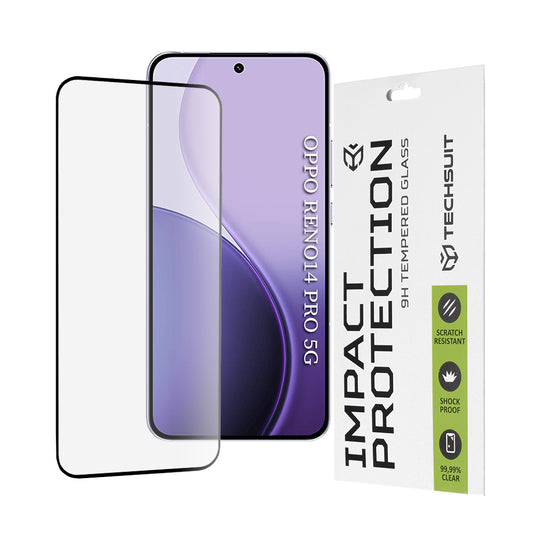 Skärmskydd Techsuit för Oppo Reno14 Pro, Härdat Glas, Fullt Lim, 111D, Svart