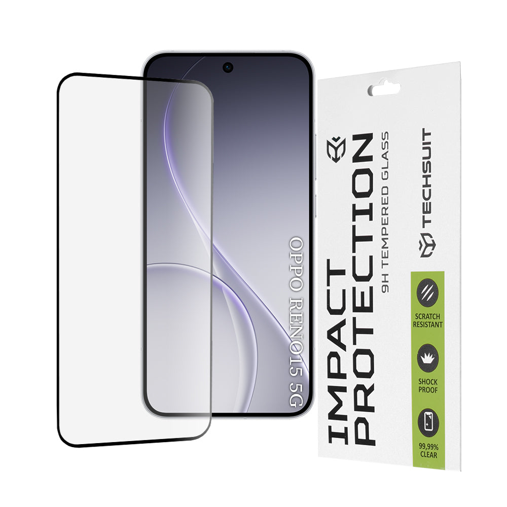 Skärmskydd Techsuit för Oppo Reno15, Härdat Glas, Full Glue, 111D, Svart