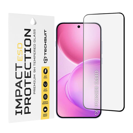 Techsuit skärmskydd för Oppo Reno16 / Reno16 Pro, härdat glas, full lim, svart