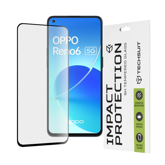 Techsuit skärmskydd för Oppo Reno6 5G, härdat glas, full lim, 111D, svart