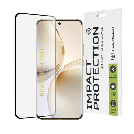 Techsuit skärmskydd för Realme 14 Pro+, härdat glas, full limning, 111D, svart