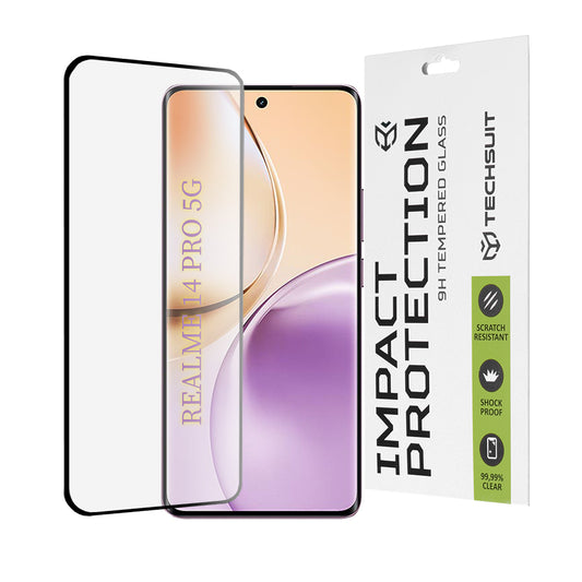 Techsuit skärmskydd för Realme 14 Pro, härdat glas, full lim, 111D, svart