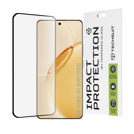 Skärmskydd Techsuit för Realme 16 Pro+, Härdat Glas, Full Glue, 111D, Svart