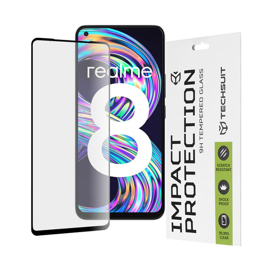 Techsuit skärmskydd för Realme 8 Pro / 8, härdat glas, full limning, 111D, svart