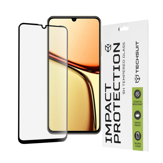 Skärmskydd Techsuit för Realme C63 / C61, Härdat Glas, Full Glue, 111D, Svart